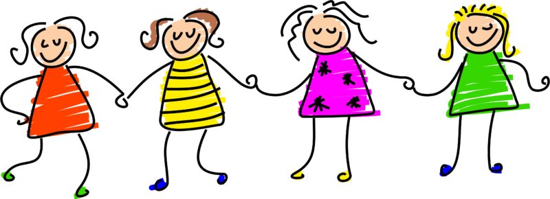 group of girl friends holding hands - toddler art style