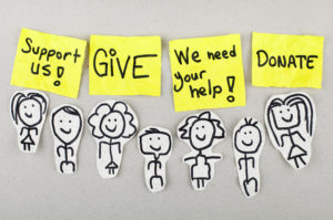 Support give help donate words concept with sketch people